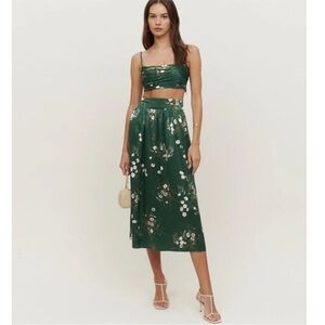 Reformation Floral Green Midi Skirt + Crop Top